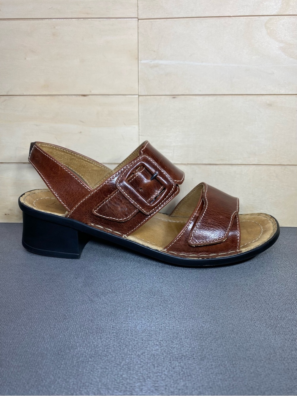 Josef Seibel Sandals Brown Leather Women's Size 7.5 Shoes EU38 Adjustable